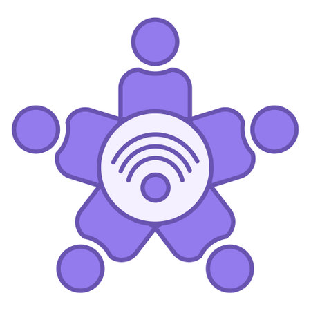 Colored Social Icon. Vector Icon of People Sitting Around Wi-Fi Internet. Social Media and Network Conceptのイラスト素材