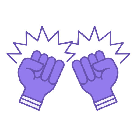 Colored Icon Fighting Game. Vector Icon. Hands Clenched into Fists and Ready for Battle. Combat Competitions, Boxing. Game Conceptのイラスト素材