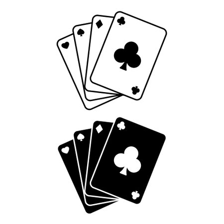 Card Game Icons. Black and White Vector Icons. Four Suits of Playing Cards. Poker. Gambling Conceptのイラスト素材