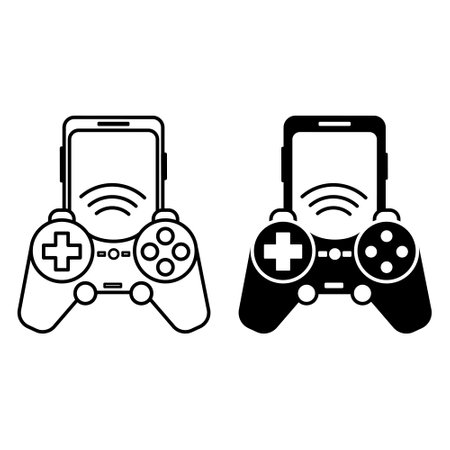Mobile Game Icons. Black and White Vector Icons. Game Console and Mobile Phone. Game Conceptのイラスト素材
