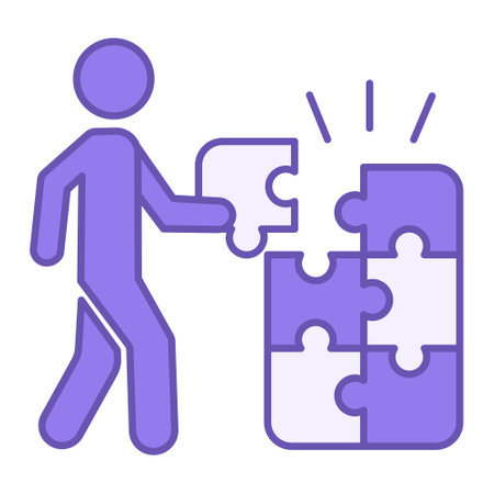 Colored Logic Game Icon. Vector Icon of a Man Putting a Puzzle. Computer and Educational Games Conceptのイラスト素材