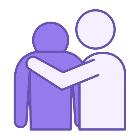 Empathy Colored Icon. Vector Icon. Man Consoling Friend. Compassion, Kindness. Problem of Mental Personality, Friendly Hugs. Mental Healthのイラスト素材