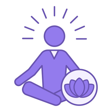 Calmness Colored Icon. Vector Icon of Meditating Man. Yoga, Relaxation Exercise. Lotus flower. Mental Health. Positive Thinking Conceptのイラスト素材