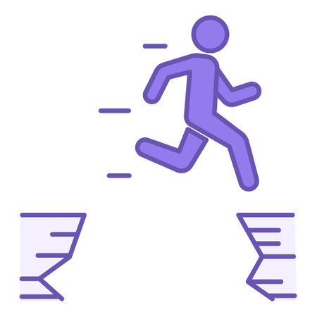 Colored Courage Icon. Vector Icon of a Man Jumping Over a Cliff. Determination, Strength, Confidence, Bravery. Mental Health. Positive Thinking Conceptのイラスト素材
