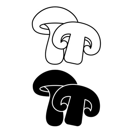 Mushroom icons. Black and White Vector Icons of Whole Mushroom and Half. Organic Vegetarian Food, Healthy Eating. Vegetables Conceptのイラスト素材