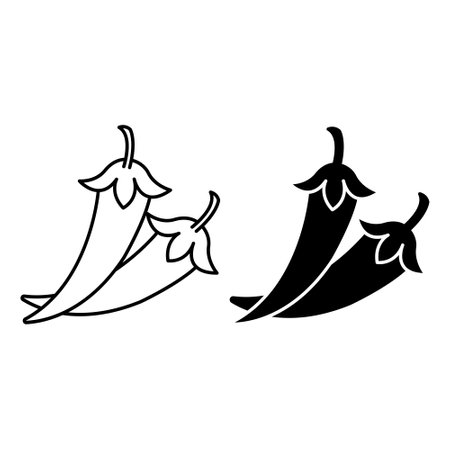 Chili pepper icons. Black and White Vector Vegetarian Food Icons. Organic and Natural Product. Vegetables Conceptのイラスト素材
