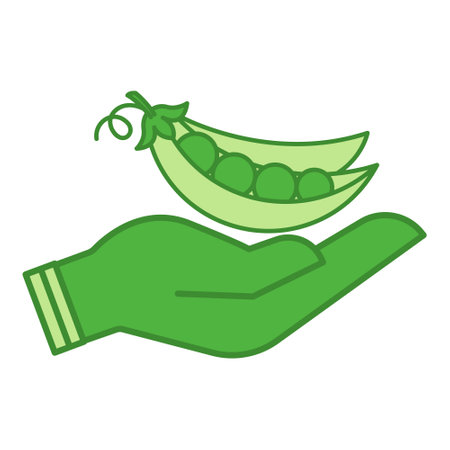 Green Organic Products Icon. Vector Icon of Peas in Hand. Natural and Eco-Friendly Food. Organic Farming Conceptのイラスト素材