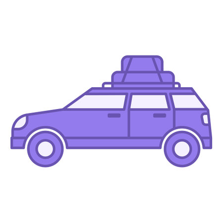 Colored Road Trip Icon. Vector Icon of Car with Travel Bags. Car Travel. Camping and Tourism Conceptのイラスト素材