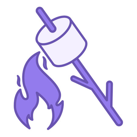 Marshmallow Colored Icon. Vector Icon. Marshmallows on a stick roasted over a fire. Tourist food. Camping Conceptのイラスト素材