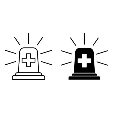 Emergency Icons. Black and White Vector Icons Of Flashing Light On. Siren, Alarm, Alert. Medical Conceptのイラスト素材