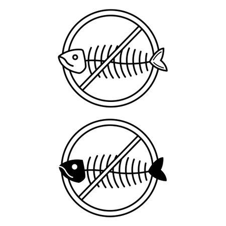 Extinction of Species Icons. Black and White Fish Skeleton Vector Icons. Ecological Problem. Climate Change Conceptのイラスト素材