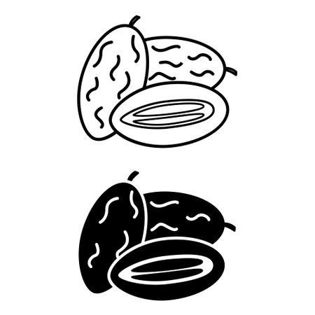Dates Icons. Black and White Vector Icons. Dried Dates with Pit. Sweet Dessert. Organic and Healthy Food. Fruit Conceptのイラスト素材
