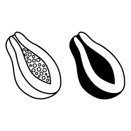 Papaya Icons. Black and White Vector Icons. Natural and Organic Food. Sweet Dessert. Fruit Conceptのイラスト素材