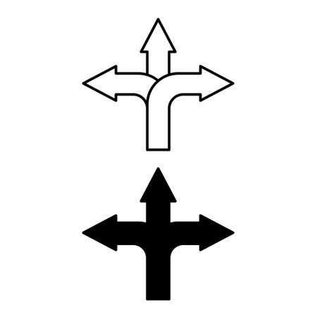 Directions Icons. Black and White Vector Icons. Arrows Pointing in Different Directions. Road Signのイラスト素材