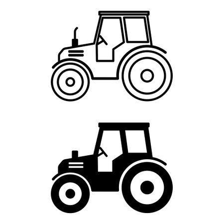 Tractor Icons. Black and White Vector Icons. Agricultural Machinery. Transport and Farm Conceptのイラスト素材