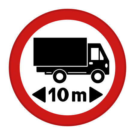 Red Length Limit Sign. Vector Icon. Maximum Allowed Vehicle Width 10m. Prohibitory Road Signのイラスト素材
