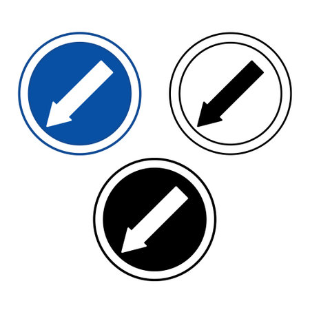 Keep Left Signs. Blue Road Signs. Black and White Vector Icons&#xD;&#xA;のイラスト素材