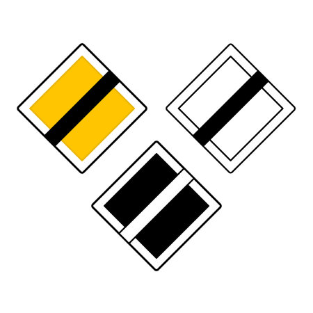 Signs End of Priority Road. Road Signs. Crossed Out Yellow Diamond. Black and White Vector Iconsのイラスト素材