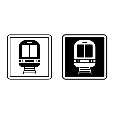 Train Station Signs. Square Road Sign. Black and White Vector Iconsのイラスト素材