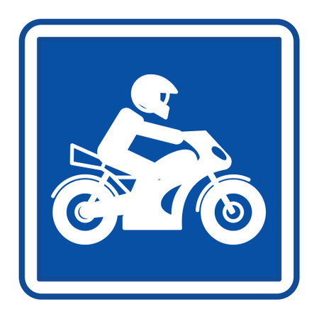 Blue Sign Motorcycles Allowed. Square Road Signs. Black and White Vector Iconsのイラスト素材