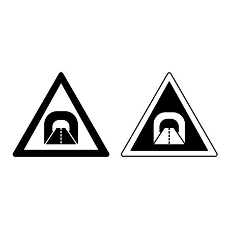 Tunnel Signs. Warning Road Signs. Black and White Vector Iconsのイラスト素材