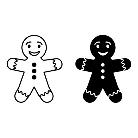 Gingerbread Man Icons. Black and White Vector Icons. Christmas and Holiday Conceptのイラスト素材