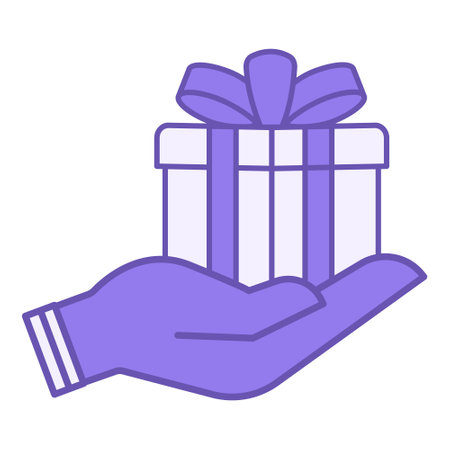Colored Send Gift Icon. Vector Icon. Gift in Hand. Delivery Service. Holiday Conceptのイラスト素材