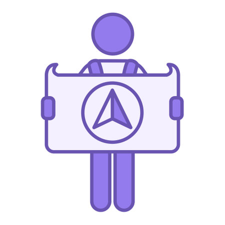 Orientation Color Icon. Vector Icon. Man Looking at Map with Geolocation. Adventure and Camping Conceptのイラスト素材