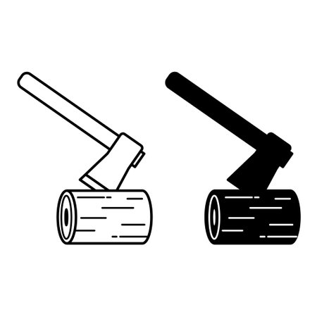 Axe Icons. Black and White Vector Icons. Axe for Hiking. Chopping Wood. Adventure and Camping Conceptのイラスト素材