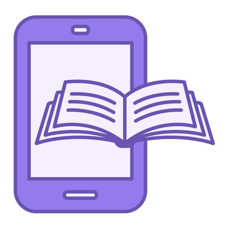 E-Book Color Icon. Vector Icon. Mobile Phone and Open Book. Distance Learning, Online School, E-Learning. Online Education Conceptのイラスト素材