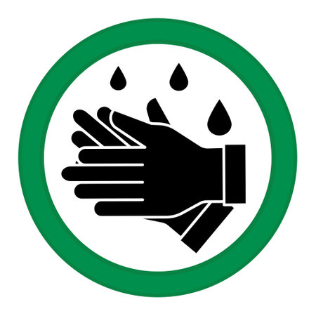 Green Sign Wash Hands. Vector Icon. Safety Measures, Infectious Disease Prevention. Coronavirus Protection. Warning Sign About Mandatory Hand Washing. Medical Conceptのイラスト素材