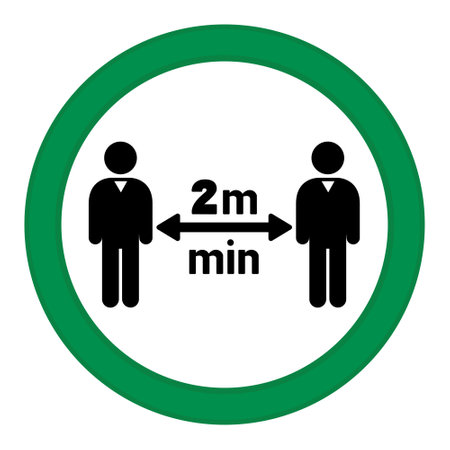 Green Sign Keep Distance. Vector Icon. Safety Measures, Prevention of Infectious Diseases. Protection from Coronavirus. Warning Sign About Mandatory Social Distancing. Medicine Conceptのイラスト素材