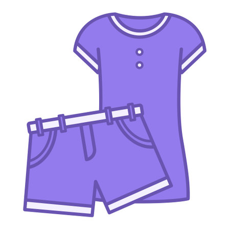 Colored Clothes Icon. Vector Illustration. Women's T-Shirt and Shorts. Items Worn by People. Fashion Conceptのイラスト素材