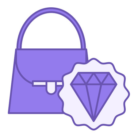 Colored Icon Luxury. Vector Illustration. Designer Women's Handbag and Diamond. External Magnificence. Fashion Conceptのイラスト素材