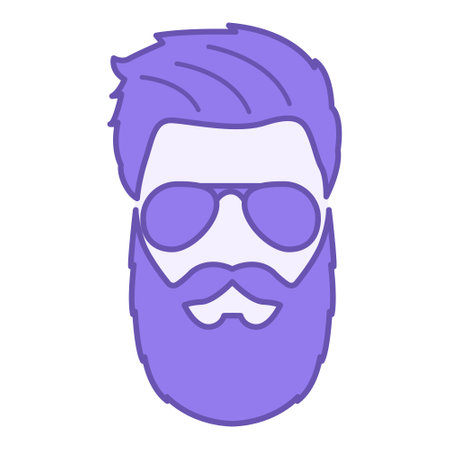 Colored Icon Style. Vector Illustration. Stylish Man with Fashionable Hairstyle, Beard, and Sunglasses. Fashion Conceptのイラスト素材