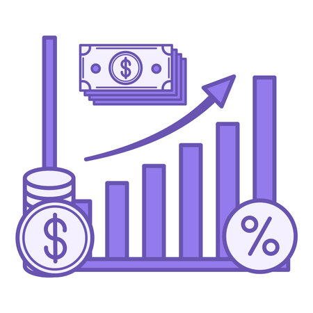 Colored Capitalization Icon. Vector Illustration. Interest Accrual on Principal. Dollar, Currency, Income Increase. Increasing Chart with Up Arrow. Stock Market Conceptのイラスト素材
