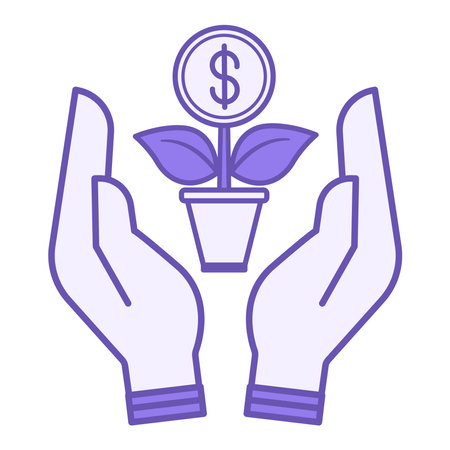 Holding Stocks Color Icon. Vector Illustration. Hands and Money Flower. Stock Market Conceptのイラスト素材