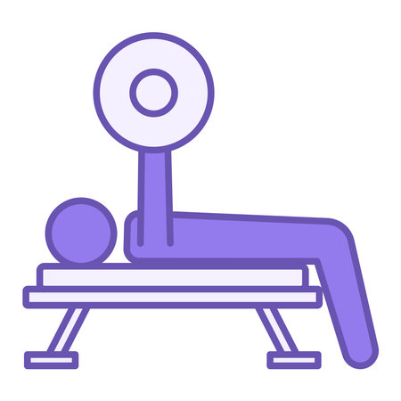 Colored Bench Press Icon. Vector Drawing. The Athlete Holds a Barbell, Bodybuilding. Sports Equipment, Strength Training. Gym and Sport Conceptのイラスト素材