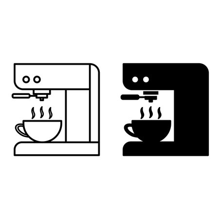 Coffee Maker Icons. Black and White Vector Illustration. Kitchen Appliance for Making Coffee. Home Appliances Conceptのイラスト素材
