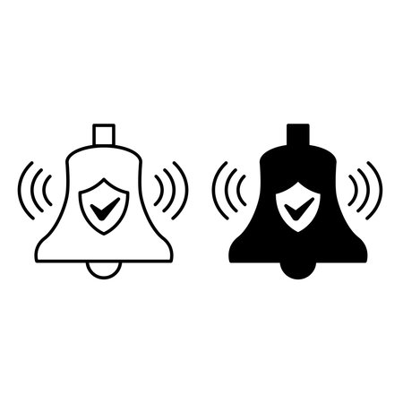 Alarm Icons. Black and White Vector Illustration. Ringing Bell, Signaling Device. Security and Protection Conceptのイラスト素材