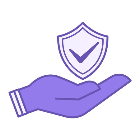 Colored Safety Icon. Vector Illustration. Shield on Hand. Protection from Danger, Risk, Harm, and Damage. Concept of Data Security and Protectionのイラスト素材