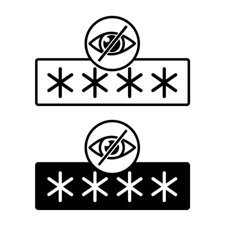 Hidden Password Icons. Black and White Vector Illustration. Eye and Hidden Code. Password and Data Security Conceptのイラスト素材