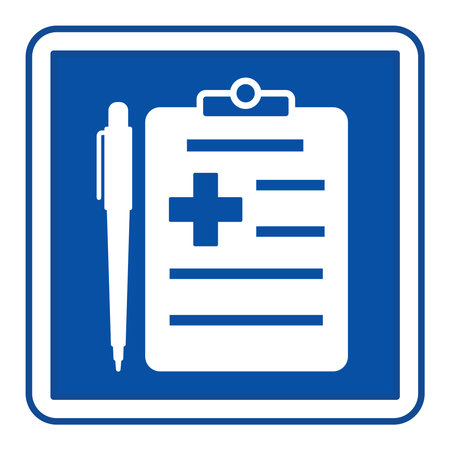 Blue Medical Record Sign. Vector Icon. Patient Medical Record Document. Hospital Department Signのイラスト素材