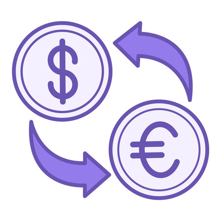 Colored Currency Exchange Icon. Vector Illustration. Dollar and Euro Coins. Cash and Non-Cash Money Exchange Transactions. Payment Conceptのイラスト素材