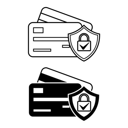 Secured Payment Icons. Glyph and Line Vector Illustrations. Bank Cards, Shield, and Padlock. Online Shopping Security System. Payment Concept
のイラスト素材