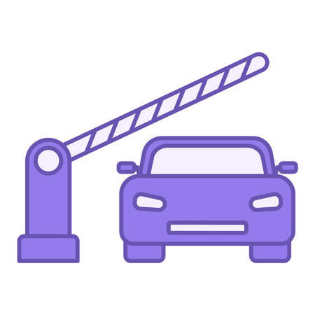 Colored Border Crossing Icon. Vector Icon. Barrier and Car. Vehicle Movement Across the State Border, Checkpoint. Migration Conceptのイラスト素材
