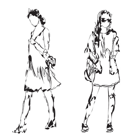 Fashion models. Sketch. Cartoon woman. Fashion girl.のイラスト素材