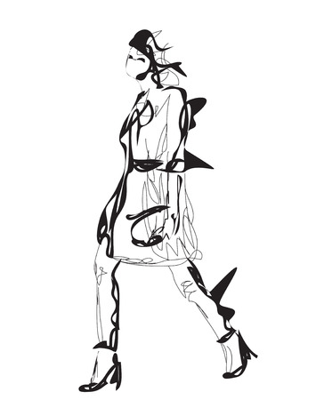 Fashion models. Sketch. Cartoon woman. Fashion girl.のイラスト素材