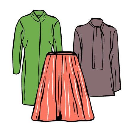 Collection of woman clothes. Evening looks with dress.のイラスト素材
