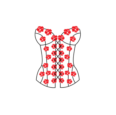 Corset of red flowers. Underwear clothes. Vector illustration.のイラスト素材